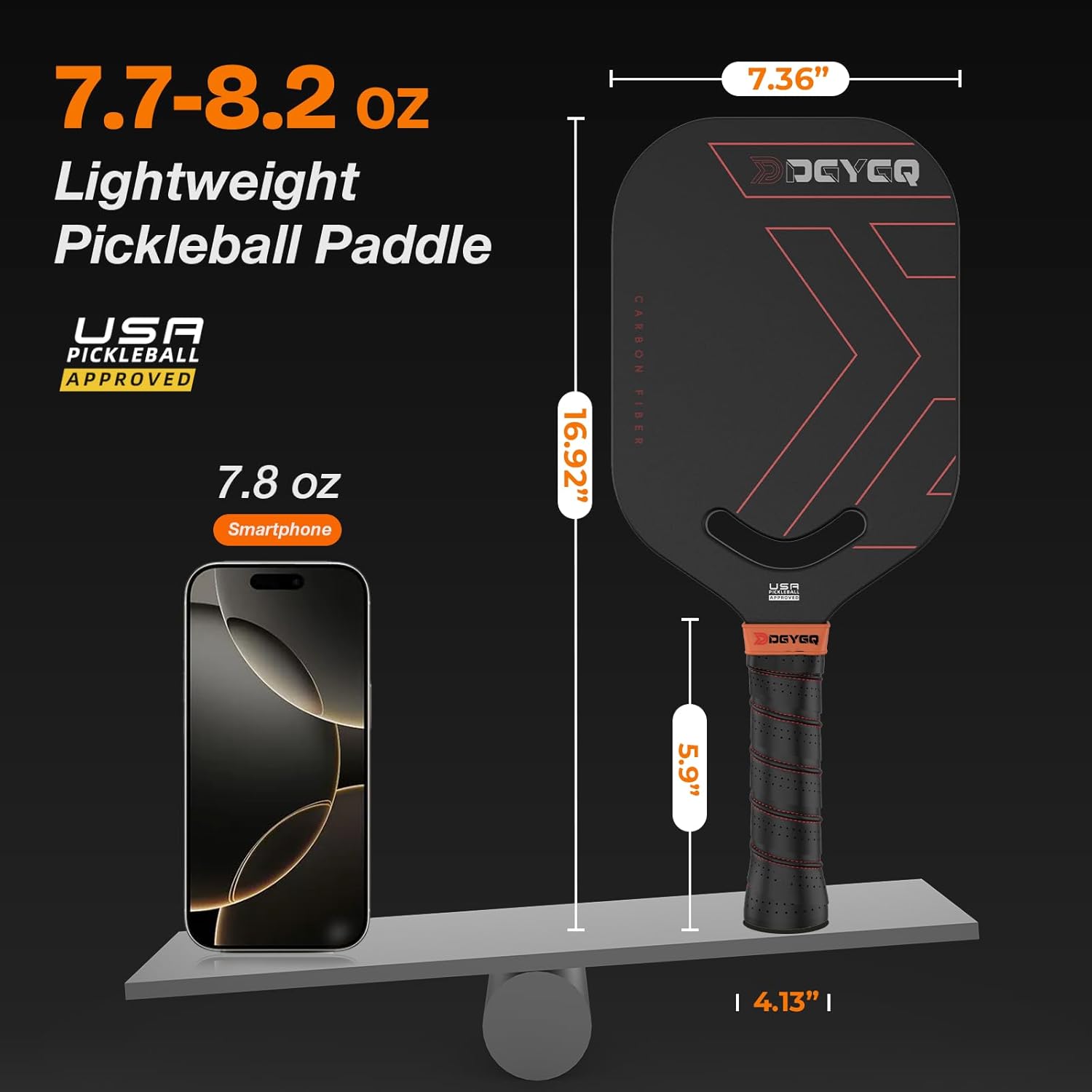 Pickleball Paddles, Carbon Fiber Pickleball Paddle with a 13mm Polypropylene Honeycomb Core, Increased Power for Ultimate Spin & Consistency